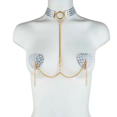 Foto 1 do produto Nipples para os Seios de Luxo no Formato de Coração com Coleira em PU e Corrente - Pleasure Dreams