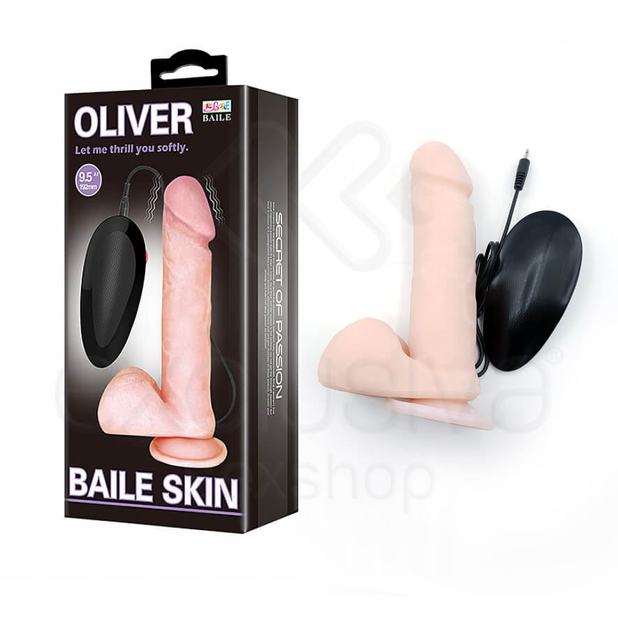 Oliver Baile - Prótese Realística com Glande Definida, Veias, Escroto, Ventosa e Vibrações Multivelocidade - 15 x 4 cm - 1