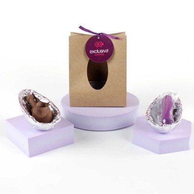 Foto 1 do produto Ovo de Páscoa ao Leite com 2 Bombons em Formato de Pênis e Ânus e Bullet Recarregável com 10 Modos de Vibração - Exclusiva Sex VibraOvo