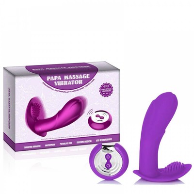 Foto 1 do produto Papa Massage - Estimulador de Clítoris com Penetrador que Estimula o Ponto G Recarregável, 7 Modos de Pulsações, Resistência à Água e Controle Remoto - 13,5 x 3,4 cm | Cor: Roxo