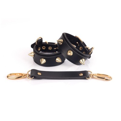 Foto 2 do produto Par de Braceletes Hard Gold com Spike Dourado e Mini Distanciador - New Star Couro