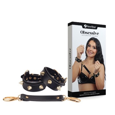 Par de Braceletes Hard Gold com Spike Dourado e Mini Distanciador - New Star Couro