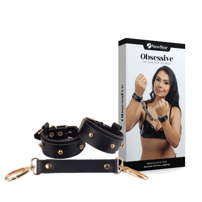 Par de Braceletes Top Gold com Rebites Dourados e Mini Distanciador - New Star Couro