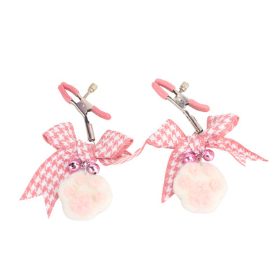 Par de Grampos para Mamilos Ajustáveis com Detalhe de Pingente em Pelúcia, Guizo e Laço - SI