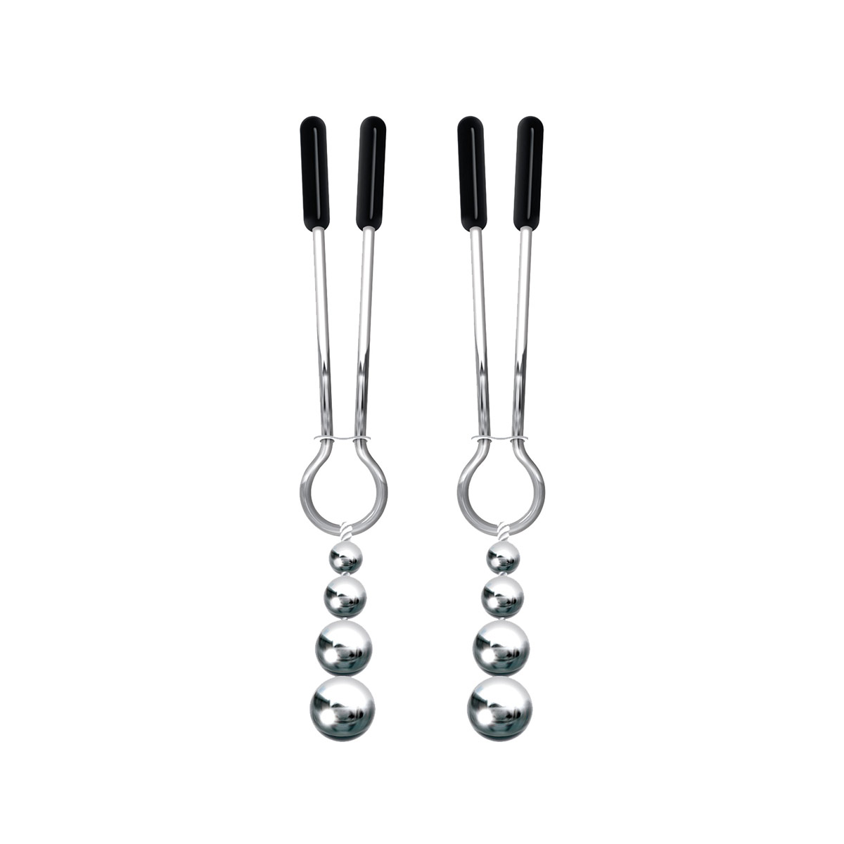 Grampos para Mamilos em Metal Prateado com Pontas de Borracha e Pesos de Esferas Gradativas - Adam & Eve Eve's Naughty Nipple Clips | 2 Unidades - 3