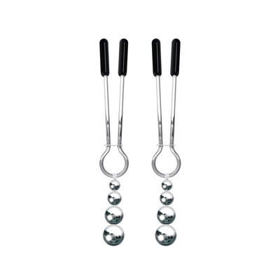 Foto 3 do produto Grampos para Mamilos em Metal Prateado com Pontas de Borracha e Pesos de Esferas Gradativas - Adam & Eve Eve's Naughty Nipple Clips | 2 Unidades