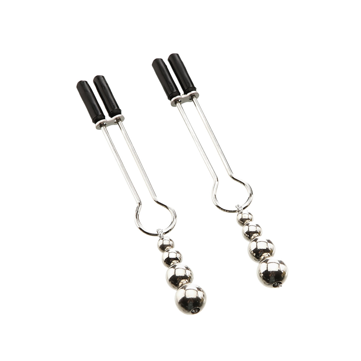 Grampos para Mamilos em Metal Prateado com Pontas de Borracha e Pesos de Esferas Gradativas - Adam & Eve Eve's Naughty Nipple Clips | 2 Unidades - 2