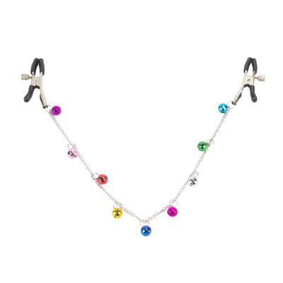 Par de Grampos para Mamilos com Regulagem e Corrente de Guizos Coloridos - SI