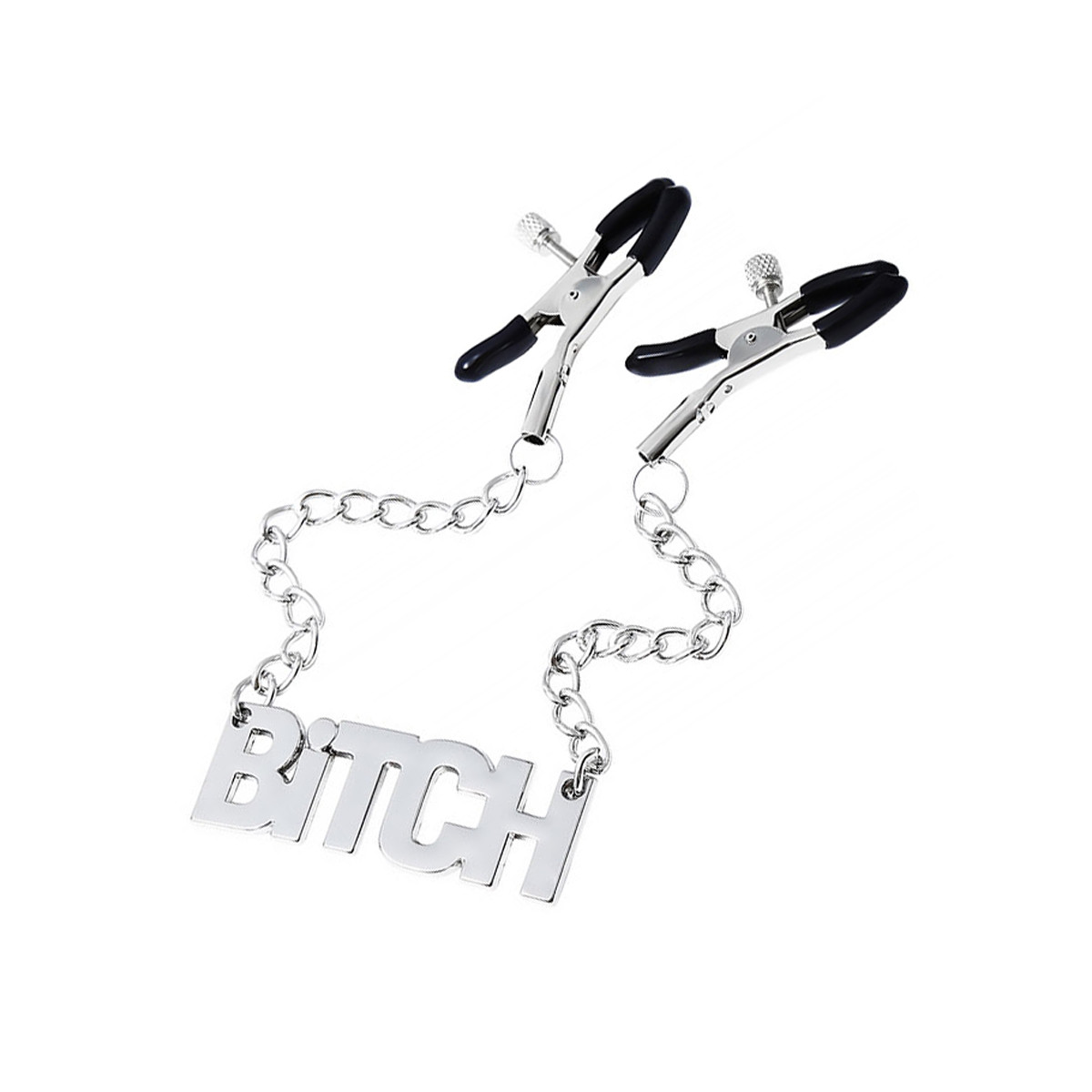 Par de Grampos para Mamilos com Regulagem e Pingente Escrito "BITCH" - 3R Import - 2