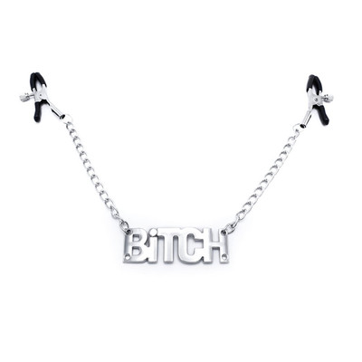 Foto 1 do produto Par de Grampos para Mamilos com Regulagem e Pingente Escrito "BITCH" - 3R Import