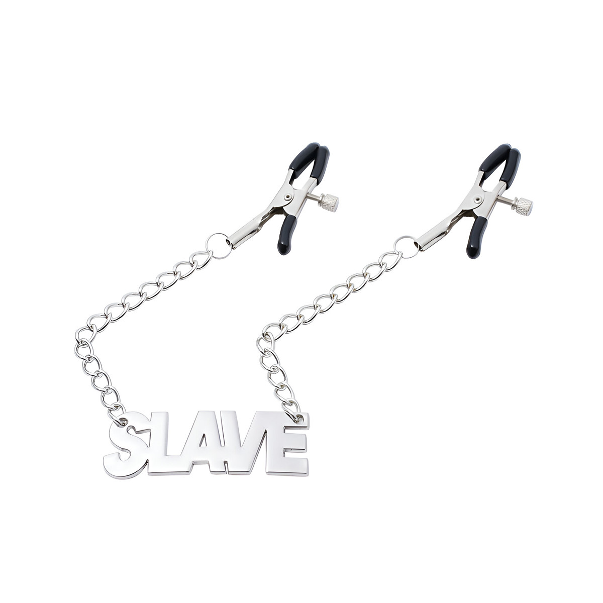 Par de Grampos para Mamilos com Regulagem e Pingente Escrito "SLAVE" - 3R Import - 2