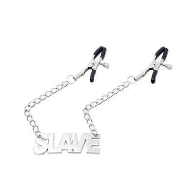 Foto 2 do produto Par de Grampos para Mamilos com Regulagem e Pingente Escrito "SLAVE" - 3R Import