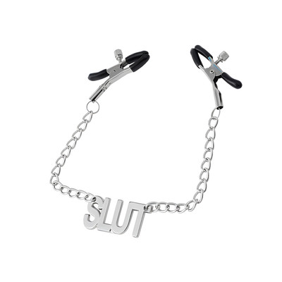 Foto 2 do produto Par de Grampos para Mamilos com Regulagem e Pingente Escrito "SLUT" - 3R Import