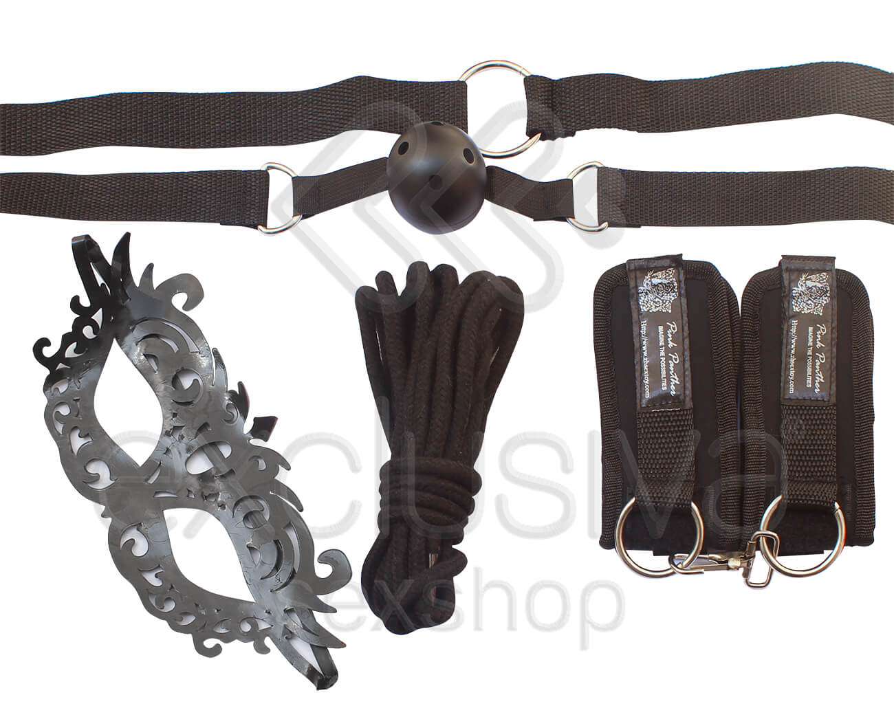 Passion Set - Kit Sado com Amarras, Chicote, Mordaça, Coleira, Tornozeleira e Máscara. - 3
