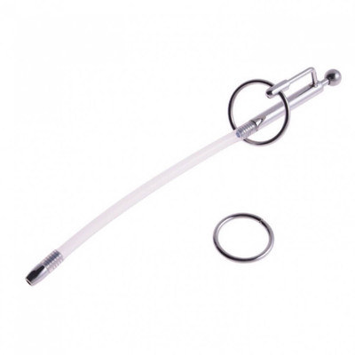 Penetrador de Uretra em Aço e ABS com Anel para Glande com Sonda e Anel Reserva - 18,5 x 0,7 cm