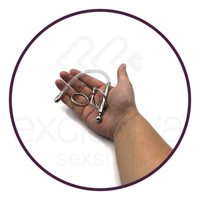 Penetrador de Uretra em Aço e ABS com Anel para Glande com Sonda e Anel Reserva - 18,5 x 0,7 cm