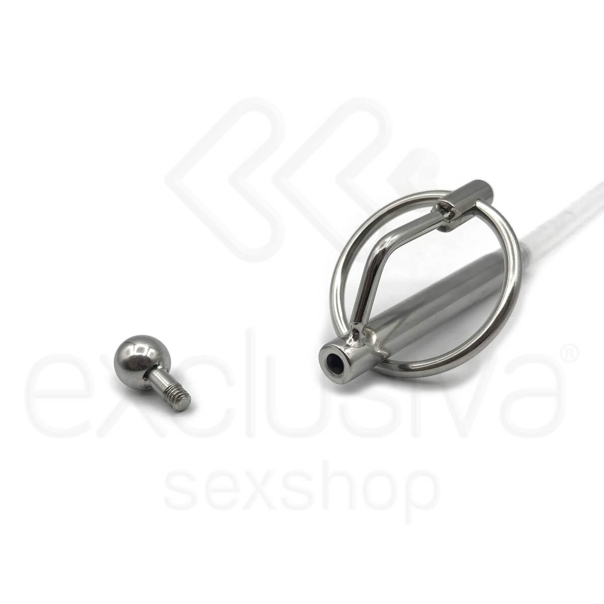 Penetrador de Uretra em Aço e ABS com Anel para Glande com Sonda e Anel Reserva - 18,5 x 0,7 cm - 2