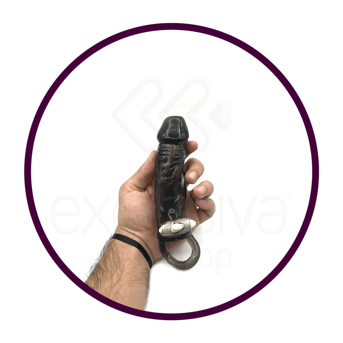 Capa Peniana com Preenchimento Interno e Vibração Única Preto Fumê - Penis Extender Black | 18,5 x 3,3 cm - 3