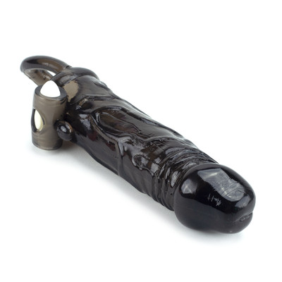 Foto 3 do produto Capa Peniana Extensora Preto Fumê com Anel Testicular e Cápsula Vibratória - Penis Extender | 12 x 3,2 cm