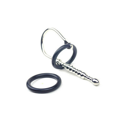 Foto 2 do produto Penis Plug - Penetrador de Uretra Feito em Aço para Prática de Sounding com Bolinhas Estimuladores e Anel - 6 x 0,6 cm