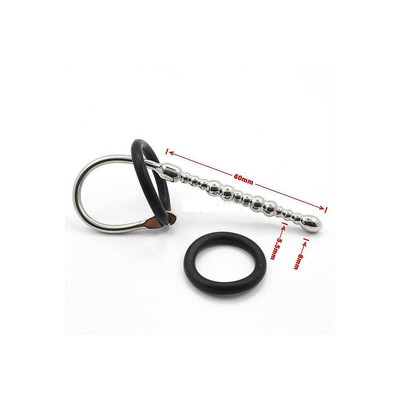 Foto 5 do produto Penis Plug - Penetrador de Uretra Feito em Aço para Prática de Sounding com Bolinhas Estimuladores e Anel - 6 x 0,6 cm