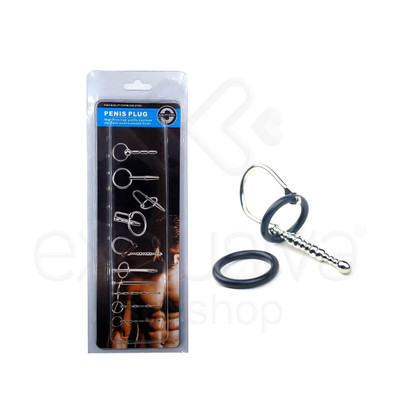 Penis Plug - Penetrador de Uretra Feito em Aço para Prática de Sounding com Bolinhas Estimuladores e Anel - 6 x 0,6 cm
