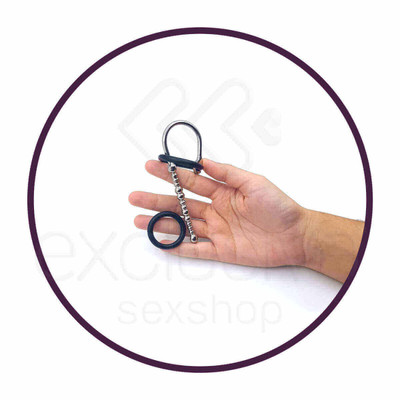 Penis Plug - Penetrador de Uretra Feito em Aço para Prática de Sounding com Bolinhas Estimuladores e Anel - 6 x 0,6 cm
