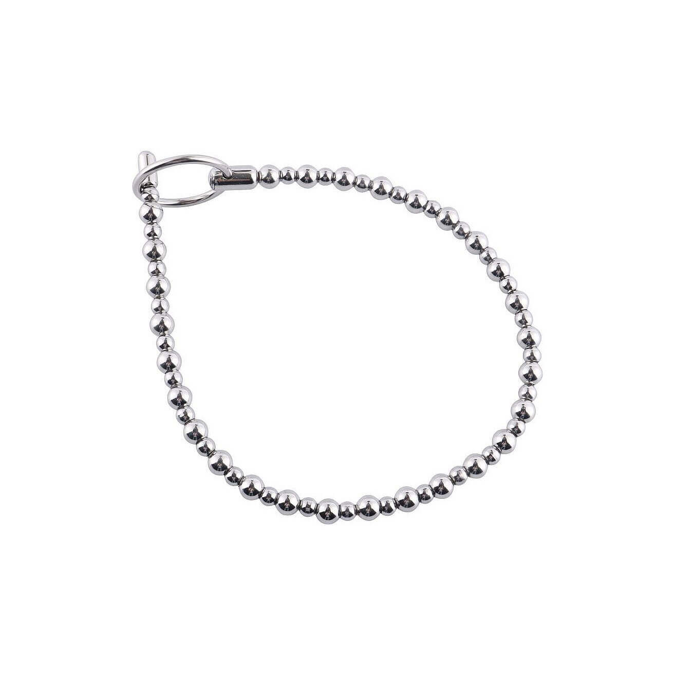 Penis Plug - Penetrador de Uretra Feito em Aço para Prática de Sounding com Esferas Grandes e Pequenas e Anel de Segurança - 15,7 x 0,6 cm - 6