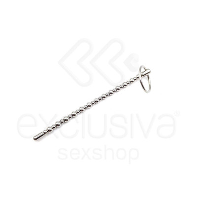 Foto 2 do produto Penis Plug - Penetrador de Uretra Feito em Aço para Prática de Sounding com Esferas Grandes e Pequenas e Anel de Segurança - 15,7 x 0,6 cm