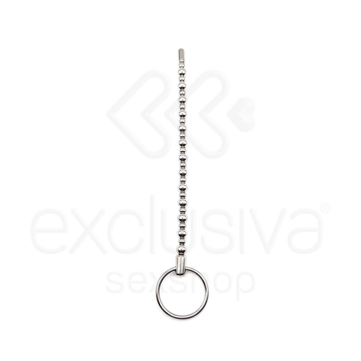 Penis Plug - Penetrador de Uretra Feito em Aço para Prática de Sounding com Esferas Grandes e Pequenas e Anel de Segurança - 15,7 x 0,6 cm - 3