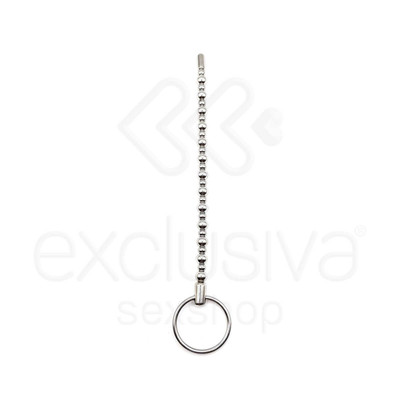 Foto 3 do produto Penis Plug - Penetrador de Uretra Feito em Aço para Prática de Sounding com Esferas Grandes e Pequenas e Anel de Segurança - 15,7 x 0,6 cm