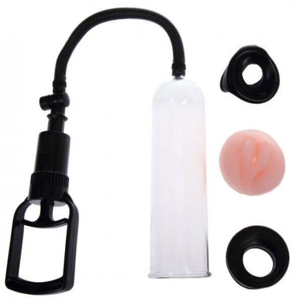 Bomba Peniana Manual com Manilha e 3 Anéis para Base - Penis Pump | 19 x 5,5 cm - 2