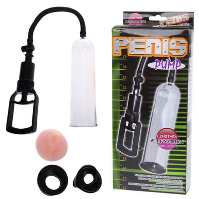 Foto 1 do produto Bomba Peniana Manual com Manilha e 3 Anéis para Base - Penis Pump | 19 x 5,5 cm