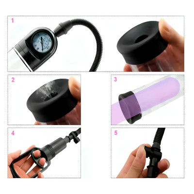 Foto 7 do produto Bomba Peniana de Sucção Manual com Manopla, Manômetro e Anel de Silicone - Penis Pump PowerUp | 19,5 x 5,7 cm