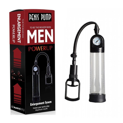 Bomba Peniana de Sucção Manual com Manopla, Manômetro e Anel de Silicone - Penis Pump PowerUp | 19,5 x 5,7 cm