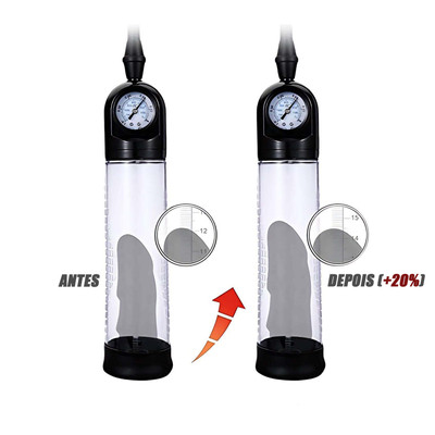 Foto 2 do produto Bomba Peniana de Sucção Manual com Manopla, Manômetro e Anel de Silicone - Penis Pump PowerUp | 19,5 x 5,7 cm