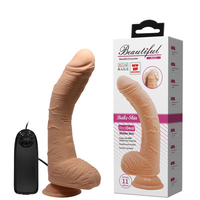 Foto 1 do produto Pênis Realístico Gigante com Veias Salientes, Escroto, Ventosa e Vibração Multivelocidade com Controle Remoto com Fio - LyBaile Beautiful Alex | 22,3 x 4,9 cm