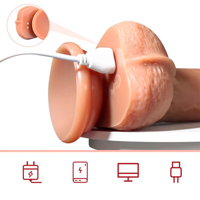 Foto 8 do produto Pênis Realístico Recarregável com Vibração, 7 Modos Vai e Vem, Função Aquecimento e Controle Remoto Sem Fio - Telescopic Vibration Dildo | 15 x 3,8 cm