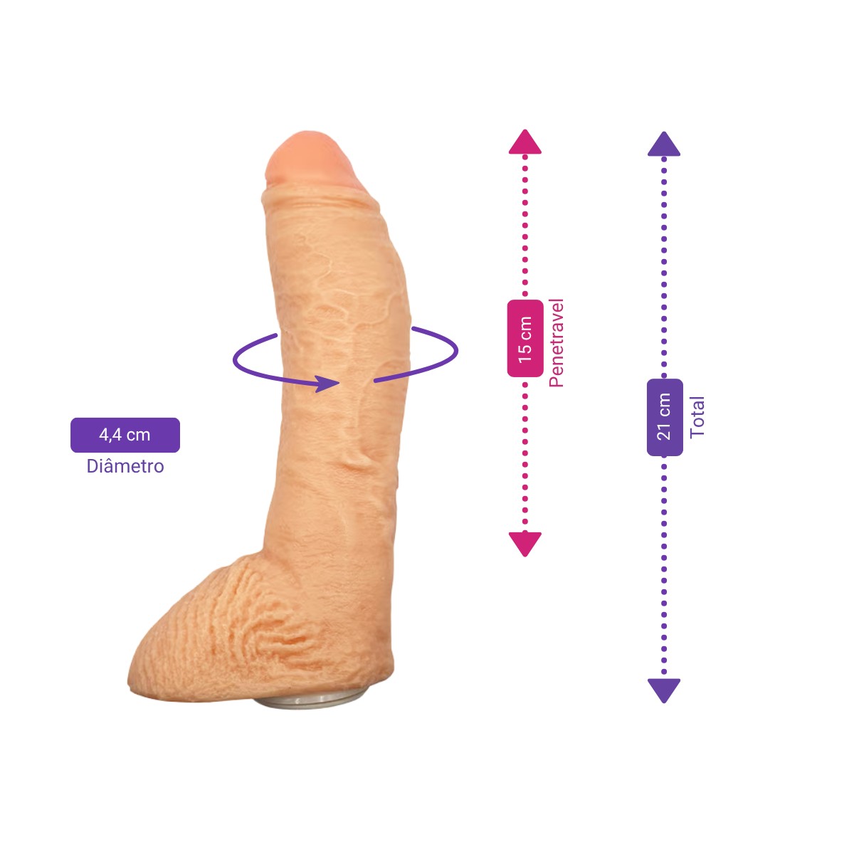 Prótese Peniana Realística com Glande, Veias Super Salientes, Escroto e Encaixe para Cinta Peniana - Magic Sexy | 18,5 x 5,5 cm - 2
