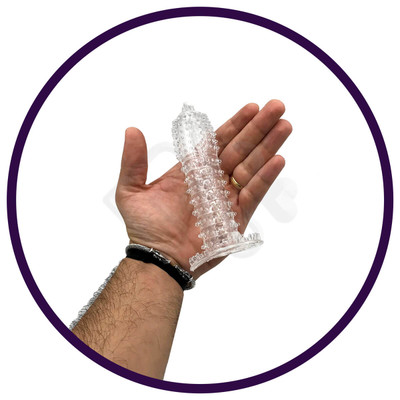 Capa Peniana Escalonada com Cerdas Massageadoras e Base Estimuladora - Penis Sleeve New Stretchable | 12,1 x 3,5 cm