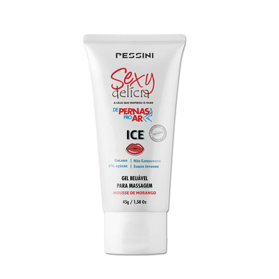 Gel Beijável com Efeito que Esfria com Sabor de Mousse de Morango - Pessini Sexy Delicia - 45 Gramas