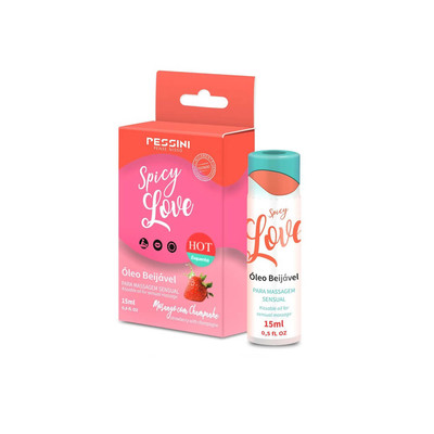 Foto 1 do produto Óleo Beijável para Sexo Oral com Efeito Esquenta - Pessini Spicy Love - 15ml | Sabor: Morango com Champanhe