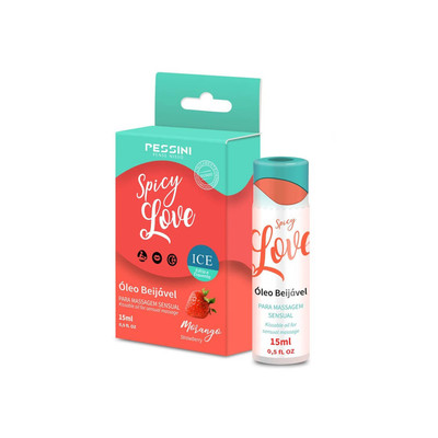 Foto 1 do produto Óleo Beijável para Sexo Oral com Efeito Esquenta e Esfria e Sabor - Pessini Spicy Love - 15ml | Sabor: Morango