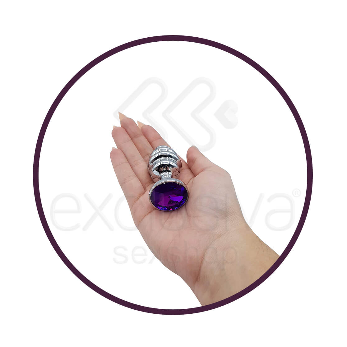 Pleasure Dreams - Plug Anal Escalonado em Aço com Joia - Tamanho: P | Cor: Roxo - 4