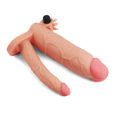 Foto 4 do produto Capa Extensora com Preenchimento, Prótese Peniana e Estimulador de Clitóris com Cápsula Vibratória - Lovetoy Pleasure X-Tender Series | 15 x 2,8 cm | Disponível em 2 Cores