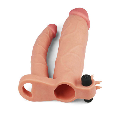 Foto 5 do produto Capa Extensora com Preenchimento, Prótese Peniana e Estimulador de Clitóris com Cápsula Vibratória - Lovetoy Pleasure X-Tender Series | 15 x 2,8 cm | Disponível em 2 Cores