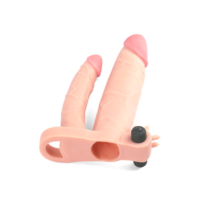 Foto 2 do produto Capa Peniana Extensora com Preenchimento na Glande, Pênis para Dupla Penetração, Anel Escrotal e Cápsula Vibratória - Pleasure X-Tender Series | 15,5 x 3,6 cm