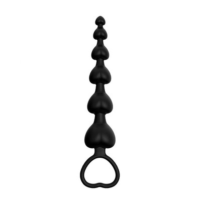 Plug Anal com 6 Esferas em Silicone Soft Touch no Formato de Coração e Alça de Segurança - SI | 15 x 3,2 cm