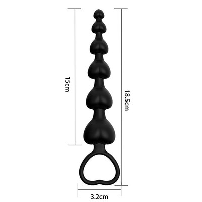 Foto 2 do produto Plug Anal com 6 Esferas em Silicone Soft Touch no Formato de Coração e Alça de Segurança - SI | 15 x 3,2 cm
