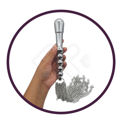 Plug Anal em Aço com Chicote de Correntes - Bondage Kits | 16 x 2,6 cm